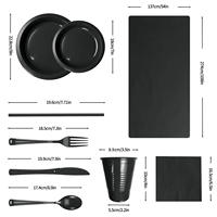 Ensemble de vaisselle jetable en plastique de 9 pouces, couleur unie, pour fête, décoration d'anniversaire, assiettes, gobelets, couteaux, fourchettes, cuillères, à emporter