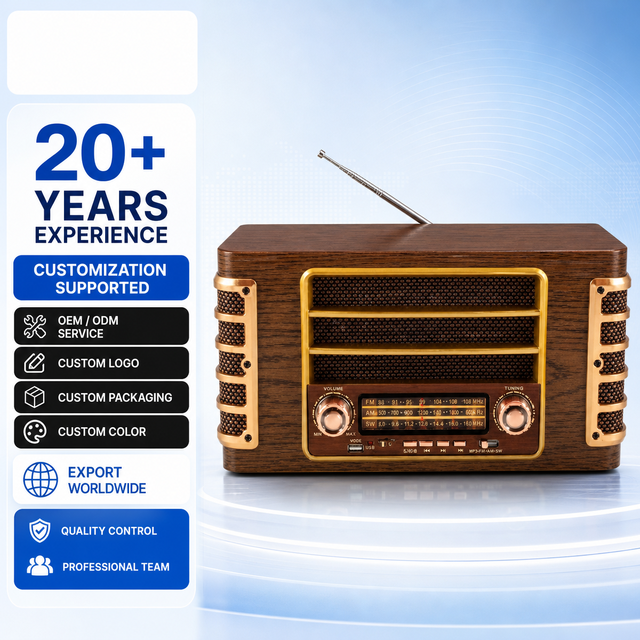 RAISENG R-1973BTL Vintage Portable X-Bass Rechargeable Speaker Solar Flashlight Wireless AM FM SW Radio
