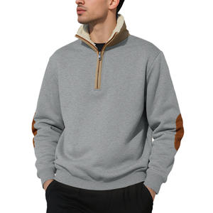 Sweat-shirt demi-zip pour homme Temu, gris avec empiècements marron, col montant, respirant, décontracté, pour les loisirs - Product Image 1