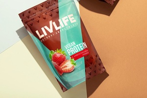 Bolsa de plástico de pie con impresión UV personalizada, bolsa de aperitivos de proteína vegana resellable, bolsas de Mylar con cierre de cremallera - Product Image 2