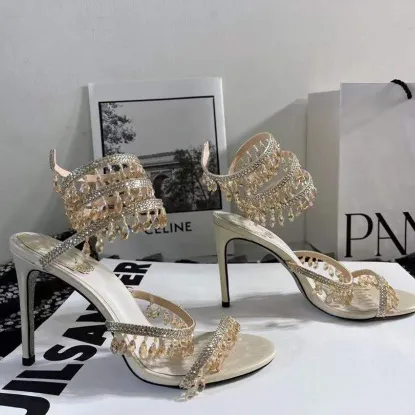 XINZI RAIN Luxury Women Sandals Open Toe Snake Ankle Strap Crystal Stiletto High Heel Women Sandals