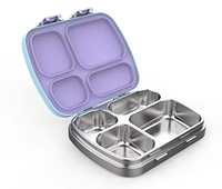 Boîte à lunch en métal pour enfants en acier inoxydable 304, 4 compartiments, étanche, sans BPA, compatible lave-vaisselle, alimentaire