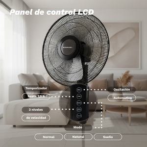 Pedestal <b>Fan</b> 60W 3 Speed <b>Remote</b> <b>Control</b> Timer Black - Product Image 1