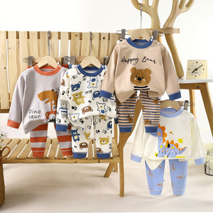 Ensemble de sous-vêtements décontractés pour enfants, motif dessin animé, en pur coton, <span class=keywords><strong>sweat</strong></span>-shirt et pantalon, pour garçons et filles, tenue d'intérieur chaude pour l'automne - Product Image 1