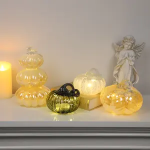 Décorations de cour d'Halloween citrouilles artificielles en verre led lumière figurine de citrouille soufflée en verre d'art personnalisé taches colorées