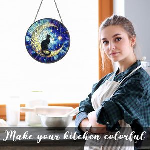 Acchiappasole in Vetro Colorato Gatto Nero di Mezzanotte sulla Luna, Decorazione Celeste da Appendere alla Finestra, Regalo Commemorativo per Proprietari di Gatti in Lutto - Product Image 6