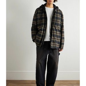 Men's High-Quality Oversized Layered <strong>Check</strong> Cotton Flannel Knit <strong>Hoodie</strong> <strong>with</strong> Button and Zipper Design Suitable for Casual Wear - Product Image 4