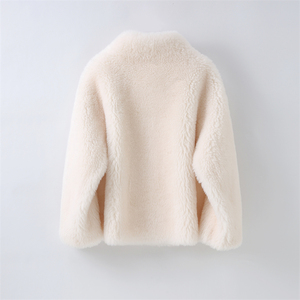Giacca <span class=keywords><strong>Corta</strong></span> in Vera Lana e <span class=keywords><strong>Pelliccia</strong></span> per Donna, Cappotto Invernale in Pelle di Pecora, Soprabito Casual H23261 - Product Image 5