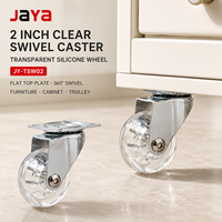 Roulettes pivotantes transparentes JAYA de 2 pouces avec plaque supérieure pour meubles, armoires et chariots