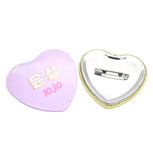 Good quality custom made logo design heart shaped merry christmas gifts tinplate button pin badge with safety pin back