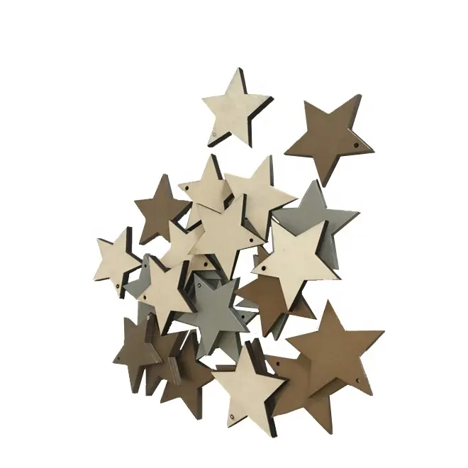 Estrellas de madera cortadas con láser con agujeros para la decoración del árbol de Navidad Estrella de madera Adornos en forma de corazón Rebanadas Discos Etiquetas Suministros para manualidades