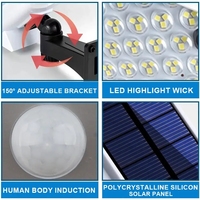 Caméra de surveillance de simulation Lampe murale à induction solaire LED Lumière forte Lampe de rue anti-voleur Télécommande Lampe de surveillance