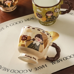 Tasse à café en relief papillon rétro de grande valeur Ins Cartoon Cute Bear en céramique gobelet - Product Image 4