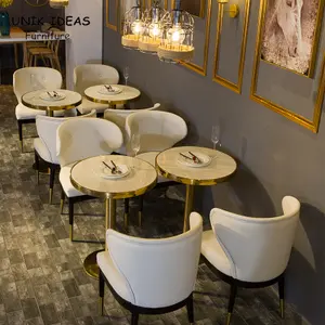 핫 세일 도매 레스토랑 대리석 식탁 스낵 숍 테이블 금속 기본 의자 소파 부스 좌석 세트