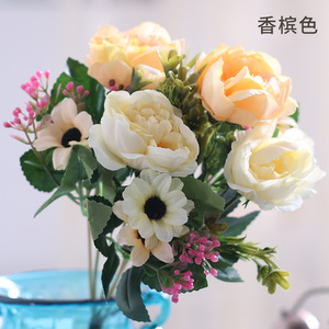 Bouquet de fleurs artificielles en soie Runye, pivoines, décoration pour la maison, arrangement floral pour la table du salon - Product Image 3