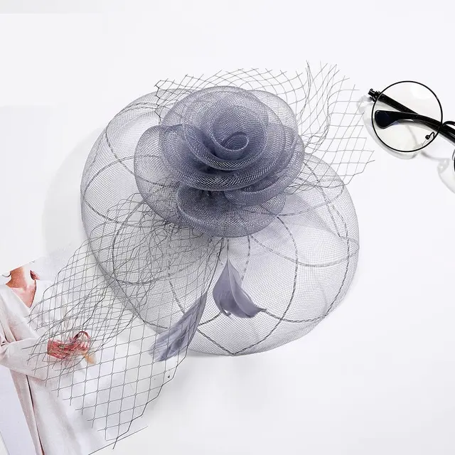 Sombrero de flores para mujer, tocado Formal elegante de encaje francés, tocado de lunares rosas para fiesta