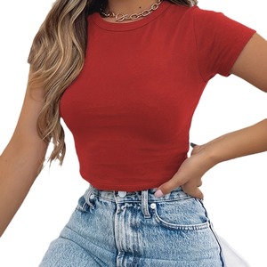 Femmes été hauts serrés Sexy Crop T-Shirt basique décontracté à manches courtes Streetwears respirant Stretch doux plus récent t-shirt compressé - Product Image 5