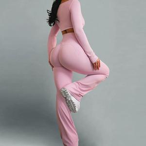 Custom High Stretch Long Girl Gym Wear Tweedelige Yoga Workout Sets Voor Vrouwen Solide Patroon Ademend Plus Size Xs Xl - Product Image 3