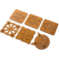 Napperon imprimé dessin animé en bois antidérapant, tapis de Table isolé animaux, tapis de cuisine sculpté, 14 à 14.5cm, 1 pièce