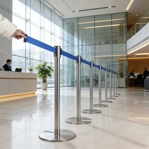 Barrière de contrôle des foules économique en acier inoxydable avec poteau et sangle rétractable pour une gestion sécurisée des files d'attente en <span class=keywords><strong>banque</strong></span> et au bureau - Product Image 2