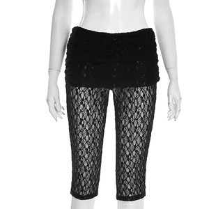 Viviblook D26PT007 Women Sexy Casual Skinny <b>Lace</b> Fold Waist Tight Cropped Pants Women's Shorts - Product Image 3