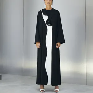 Пальто Abayas, оптовая продажа, скромная черная Саудовская Дубай Аравия, Каскадный воротник, 1 шт., Женская одежда из полиэстера