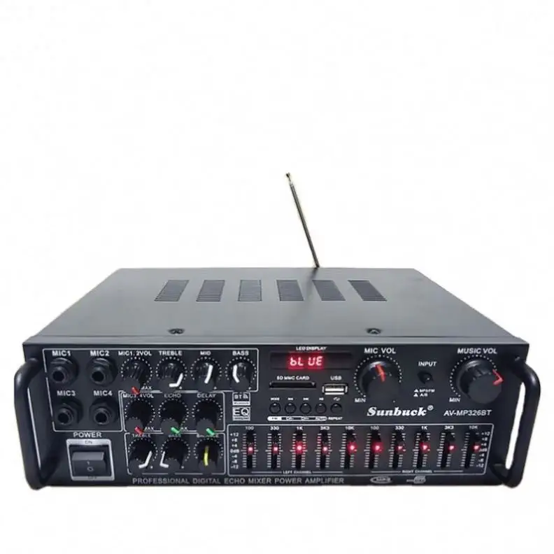 AOSHEN MP326BT 2000W EQ BT Stereo 4 Ohm Stereo Power Mono Car Bass Tube Amplifier 4 Channel
