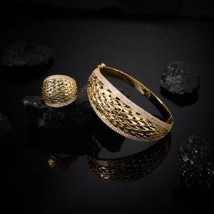 018486 mode femmes manchette Bracelet anneau ensembles cubique Zircon bracelet anneau ensemble pour femmes ouvert manchette bijoux femmes accessoires - Product Image 1