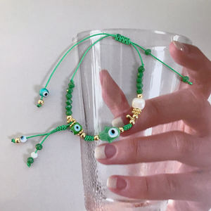 Joyería trenzada hecha a mano cuentas de cristal perla Nazar mal ojo religioso Palma pulseras ajustables brazaletes para mujeres - Product Image 6