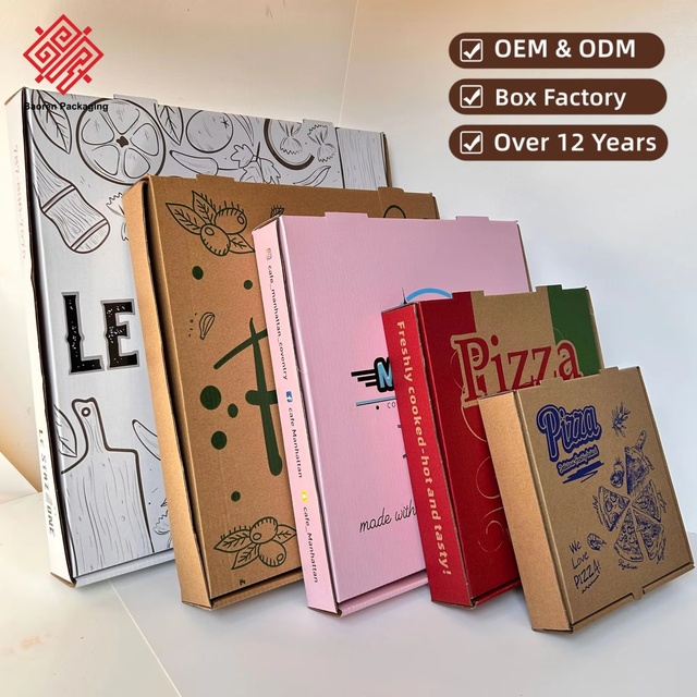 Baoren Wholesale Commercial Pizza Boxes 8/9/10/12-inch Home & Store Use Corrugated Takeout Food Contact Pizza Boxes with LOGO