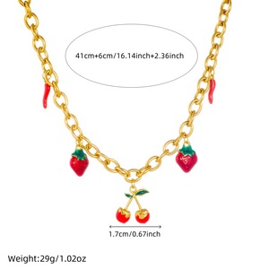 European And American Style Fruit Pendant Necklace With Strawberry Cherry Charms Stainless Steel Chain Everyday Wear - Product Image 4