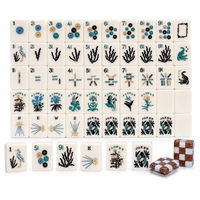 Tuiles de Mahjong en Acrylique Personnalisées Style Côtier Américain, 4 couches, Dos Gravé Motif Échiquier, Design Botanique Vintage, OEM ODM Marque Privée