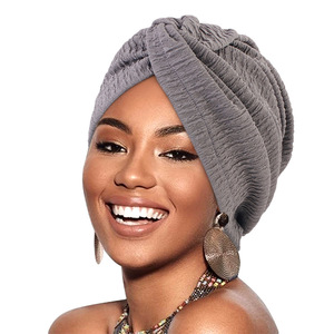 Nouvelles dames plissé couleur unie sommeil indiens casquette croix torsion ethnique Costume chimio Turban femmes - Product Image 3