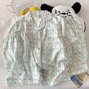 Set di <span class=keywords><strong>pigiama</strong></span> in cotone da donna e ragazza con nuvole estive pantaloni corti a maniche corte per la primavera all'ingrosso - Product Image 4
