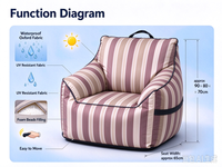 Fauteuil pouf moderne rayé personnalisable à une place avec rembourrage EPP, housse amovible, imperméable, doux et confortable pour une utilisation intérieure/extérieure