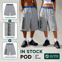 Shorts 3/4 à double taille pour homme, avec appliques personnalisées brodées, cordon de serrage, style survêtement, délavé à l'acide et taille à carreaux