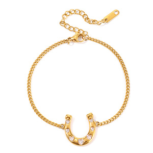 Pulsera de Zirconia con Forma de Herradura de la Suerte, Acero Inoxidable 18K, Joyería Unisex para Uso Diario - Product Image 5