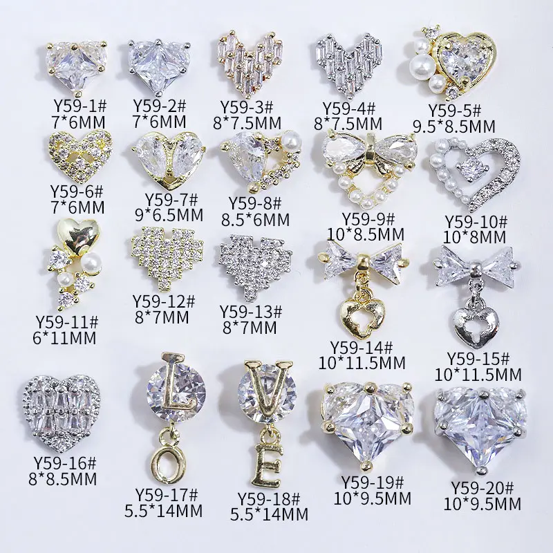 Hot Populaire Luxe Zirkoon Boog 3D Dangle Nail Art Charmes Hart Parel Kristal Nagel Diamant Voor Diy Nail Design Craft sieraden