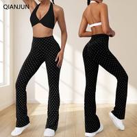 Ensemble de yoga évasé taille haute pour femme, motif pois, 2 pièces, tenue de sport, haut dos nu, vêtements de fitness pour la gym