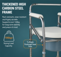 AndCare Commode de chevet en acier, capacité 100 kg, pour personnes âgées et handicapées - Fournitures de thérapie de réadaptation