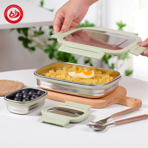 Boîte à lunch carrée hermétique en acier inoxydable avec couvercle en plastique et acier Boîte tiffin portable écologique - Product Image 6
