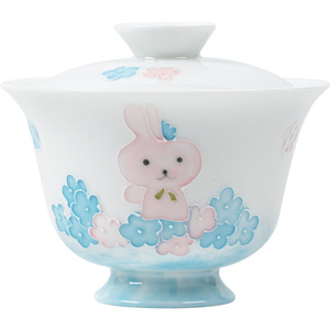 Hand Painted Rabbit Gaiwan Porcelain Covered <b>Teacup</b> With Lid For Kung Fu Tea Set Afternoon Tea Use - Product Image 5