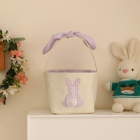 Panier Cadeau Portable Personnalisé HSJ pour Pâques, Motif Lapin Rayé en Coton, Idéal pour Bonbons et Décorations