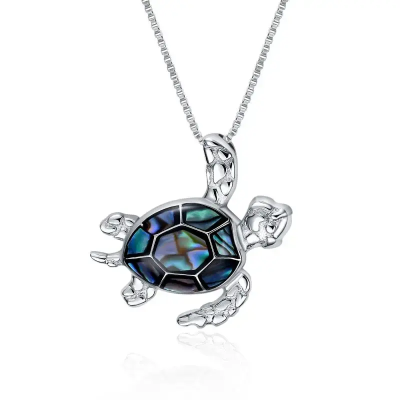 Ince hayvan figürlü mücevherat 925 ayar gümüş Abalone kabartmalı kolye deniz kaplumbağası kolye
