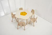 Nouvelle Table Ronde Ajustable Ignifugée pour Enfants, Style Fleur de Prunier à 5 Pétales, avec Chaises pour l'Éducation Précoce et le Graffiti