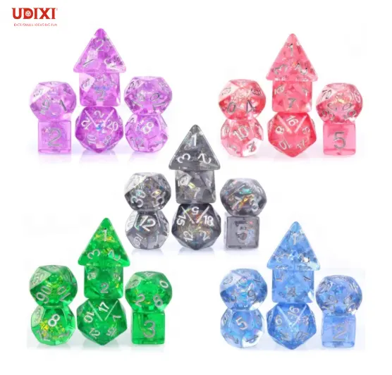 Udixi Plastic polyhedron custom logo dungeons and dragons resin rpg dice set colored candy paper