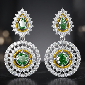 Juego de Collar y Aretes de Plata Esterlina 925 con Baño de Oro Rosa, Joyería Moderna con Circonita Cúbica Verde, Hecho a Mano, Venta al Por Mayor - Product Image 2