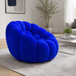Electric Blue Fabric Bubble Lounge Chair Oversized <strong>Bean</strong> <strong>Bag</strong> Armchair <strong>Boucle</strong> Cloud Modern Designer Reclining Soft Comfort Living - Product Image 3