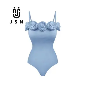 JSN 2023 swimwear luxury bikini maillots de bain handmade blue roses one piece swimsuit for women