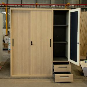 Sencillo 3 Puertas 2 Cajones Espejo Diseño Woodgrain Almirah Paños Almacenamiento Armario Acero Metal Madera Armario Dormitorio Proveedor - Product Image 3